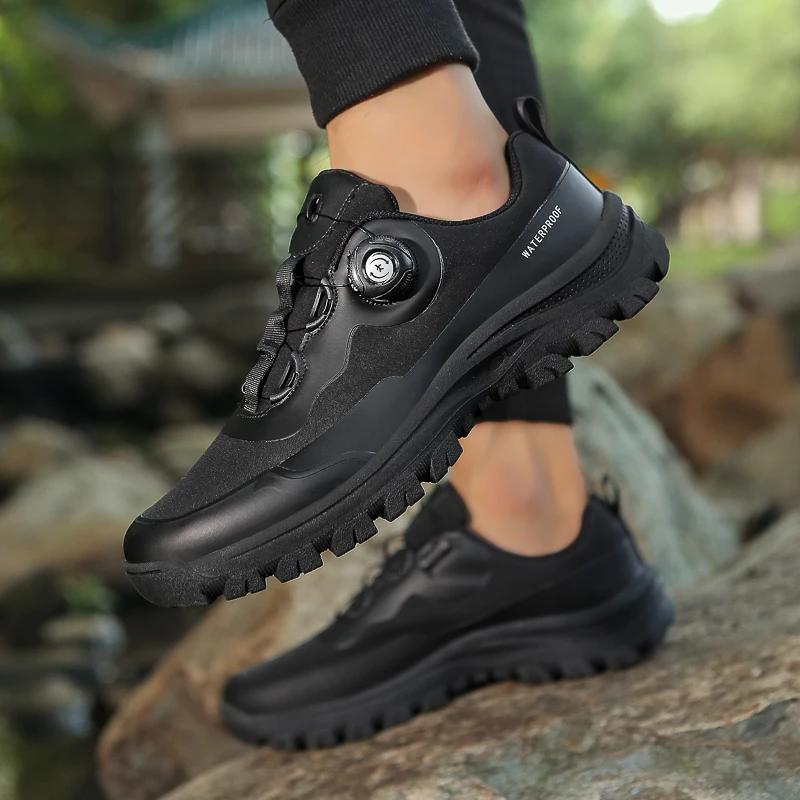 High Quality Men's Trekking Shoes Rotary Buckle Hiking Shoes Men Outdoor Casual Sneakers Man Breathable Non-slip Walking Shoes