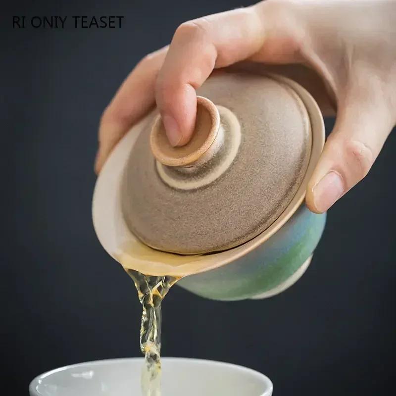 130ml Chinese High-end Ceramic Tea Tureen Master Teacup Handmade Gaiwan Travel Portable Tea Bowl Household Teaware Accessories