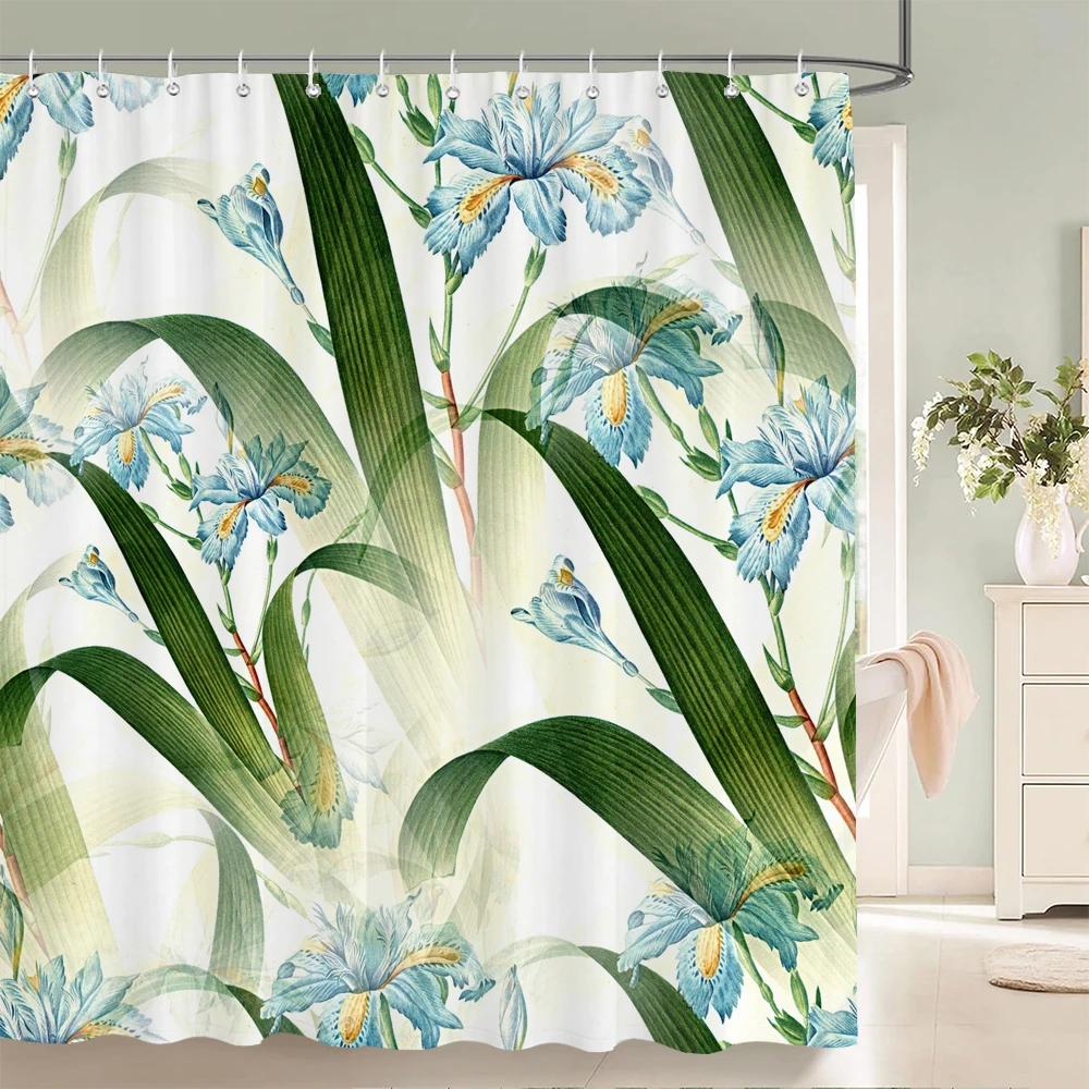 1 Pc Spring flowers and plants pattern Shower Curtain, Waterproof Fabric Bathroom Curtain Machine Washable for Bathtub Decor