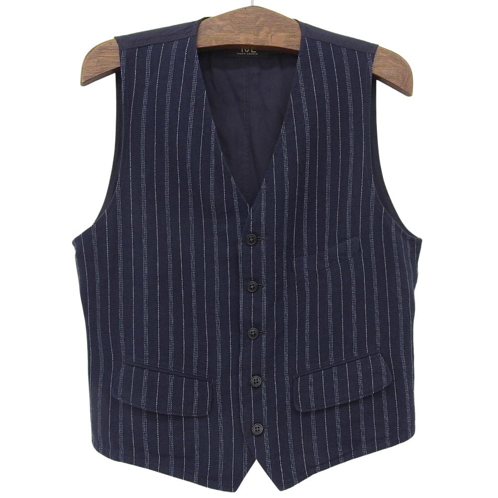 RRL Wabash Striped Cotton Vest, Men's, Navy, Size M Best M NavyUsed