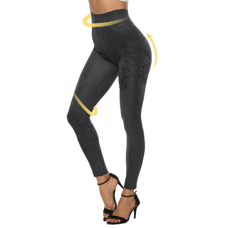 Womens Denim Look Stretchy Leggings UK 