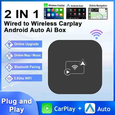 Wired To Wireless Carplay Box Android Auto Adapter 2 In 1 Plug And Play USB/Type C Dongle Bluetooth WiFi Connect OTA Uppdated