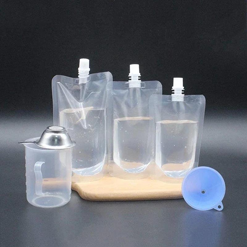 50/100PCS Clear Drink Pouches Packaging Liquid Bag With Nozzle Stand Up Sealed Suction Nozzle Bag Milk Tea Juice Bag Print Logo