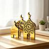 Gold Acrylic Table Art 3PCS Ramadan Golden Castle Ornament, Hollow Mosque Design, Thick Wood And Decorative Wooden Signs Desktop Accents, Religious