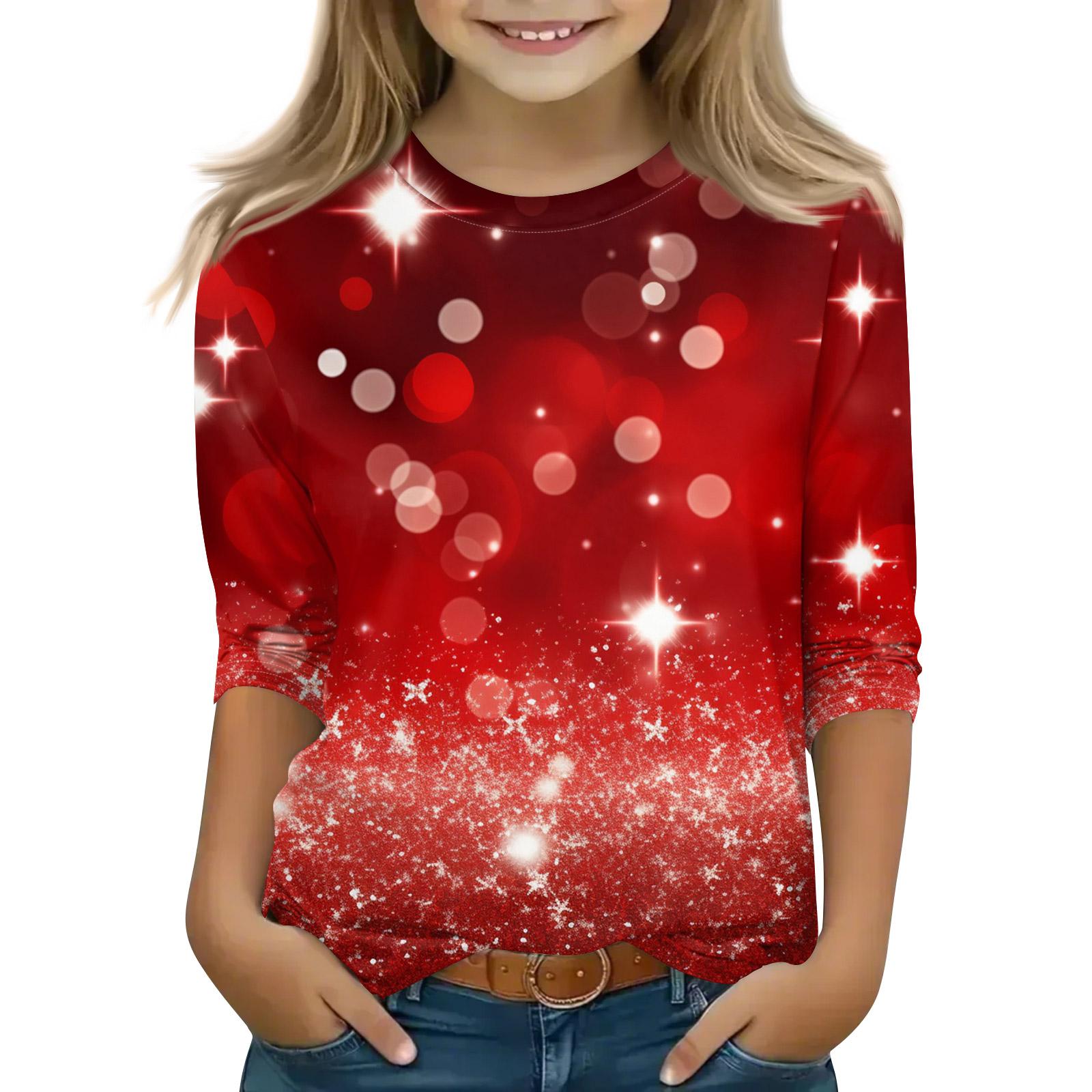 

Топы с принтом для девочек 5-16 лет с круглым вырезом и рукавами 3/4 Футболки Модные топы Наряды Футболки 140 винный