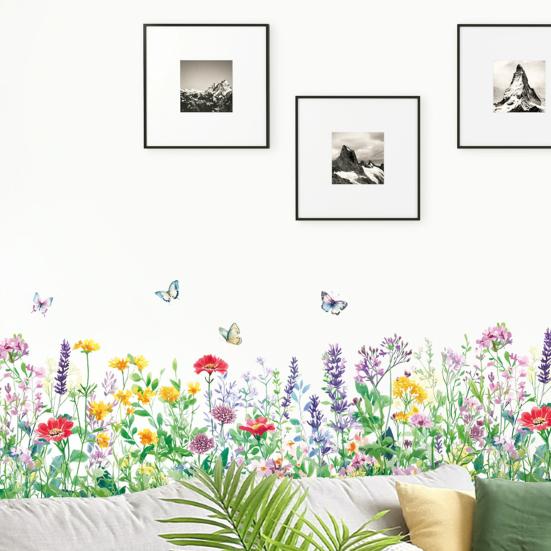 Blumen Wandaufkleber Abnehmbar Selbstklebend Bunte Schmetterling Blumen Wanddeko für Mädchenzimmer Schlafzimmer Wohnzimmer Kinderzimmer
