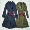 Brand Cut Label Double Breasted Belt Waist-Tight Classic Mid Length Long Length Trench Coat Women's, Blue British Style Fancy Outwear Autumn