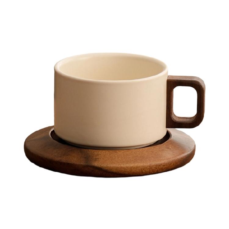 Traditional Ceramic Tea Mug With Wooden Base Large Capacity Cup For Coffee Hot Drink And Home Decoration