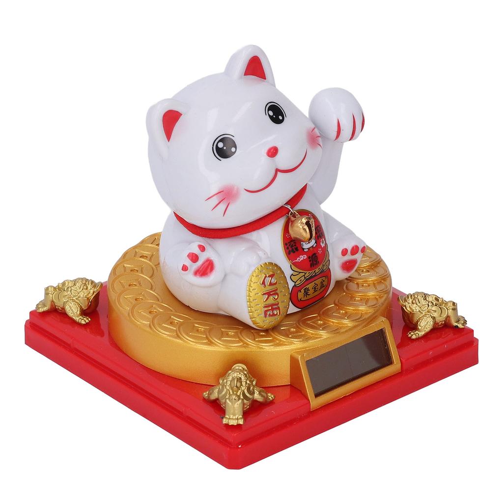 Lucky Cat Figurine Energy Saving Cute Solar Powered Waving Arm Lucky Cat Statue for Cash Register