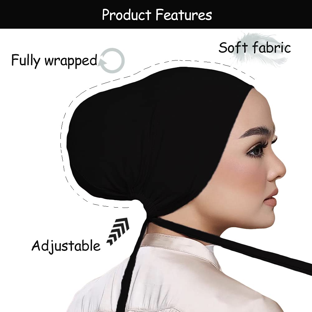 Ramadan Women Under Scarf Hat Turban Bonnet Hijabs Cap Islamic Muslim Under Scarf Hijab Cap with Tie-Back Closure