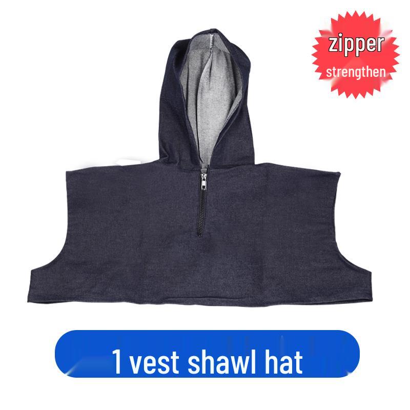 Unisex Durable Denim Summer Hood with Removable Shawl for Industrial Work