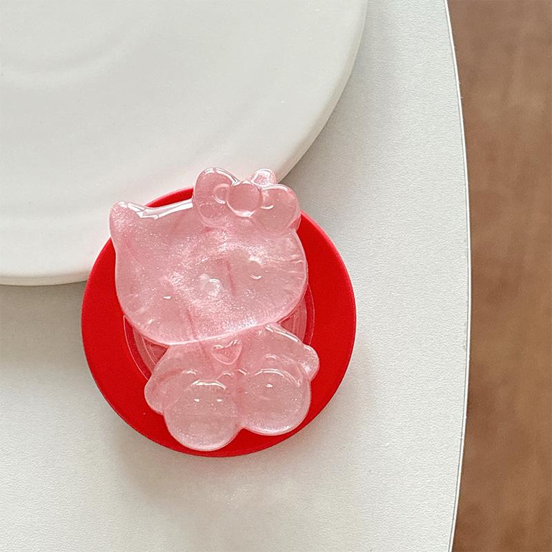 Solid Color Glitter Cartoon Kt Cat Mobile Phone Airbag Bracket Magnetic Attraction Suitable For Magsafe Telescopic Portable Desktop Watching Dramas