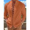 Retro Style Plus Size Solid Color Men's Cotton and Linen Long Sleeve Button Down Shirt with Stand Collar Spring Fall Outdoor