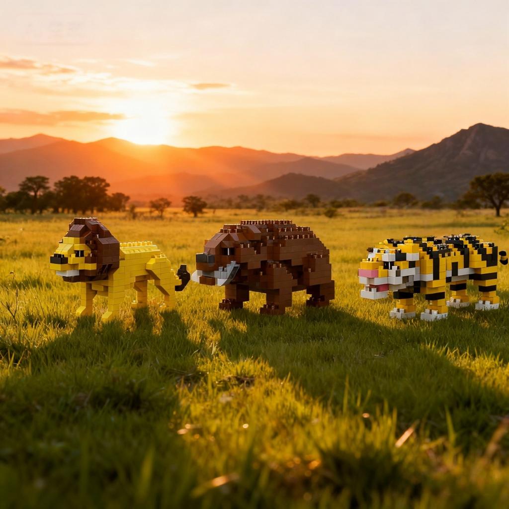 KNEW BUILT 3D Animal Model ElephantHippoLionLeopard Micro Mini Building Block Toys-Create ZooPuzzle AssemblyChristmas Gifts