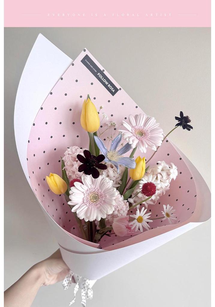 Korean Polka Dot Floral Gift Wrapping Paper - DIY Exquisite Bouquet Paper