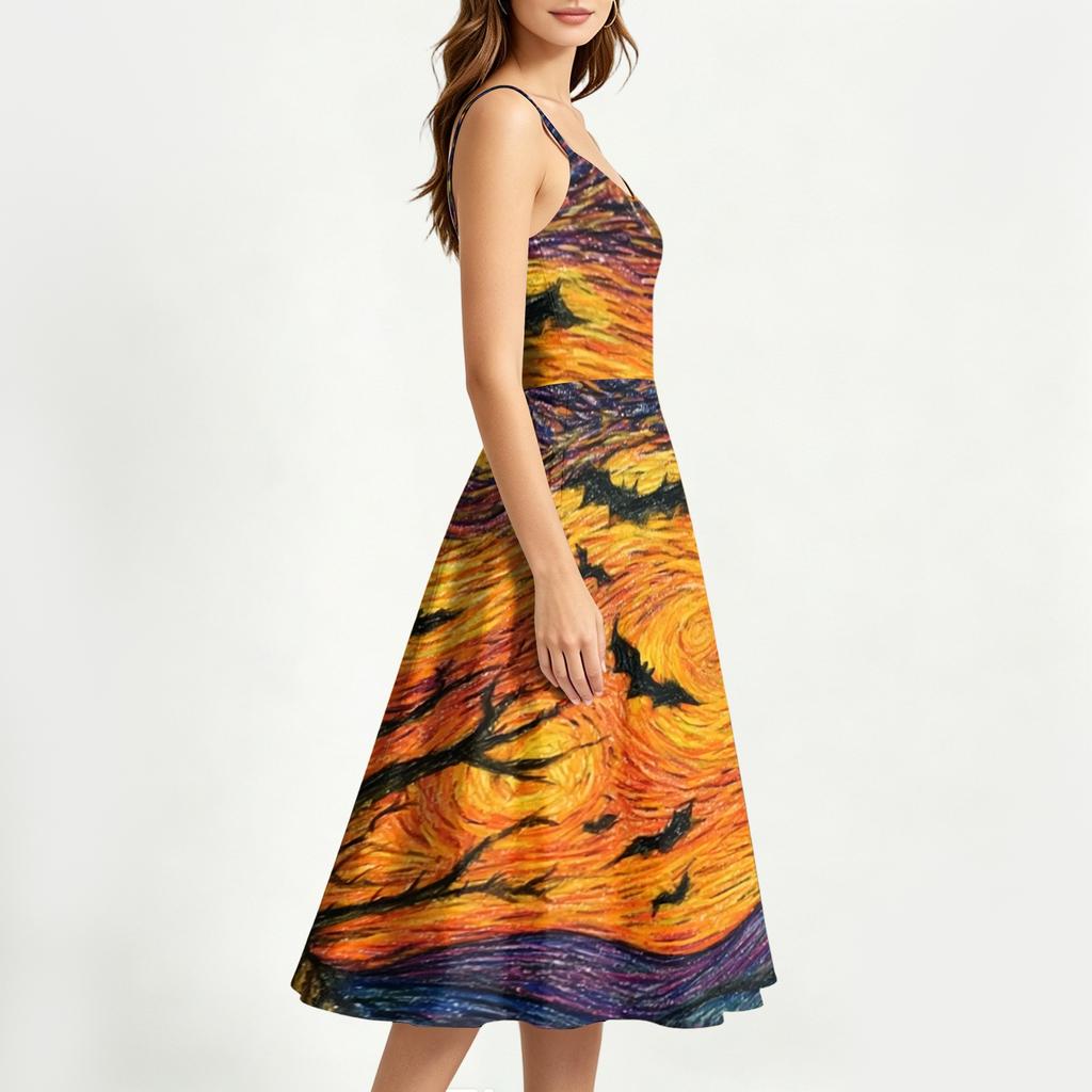 Women's Casual Sleeveless Halloween Print Dress for Holiday Parties and Everyday Wear