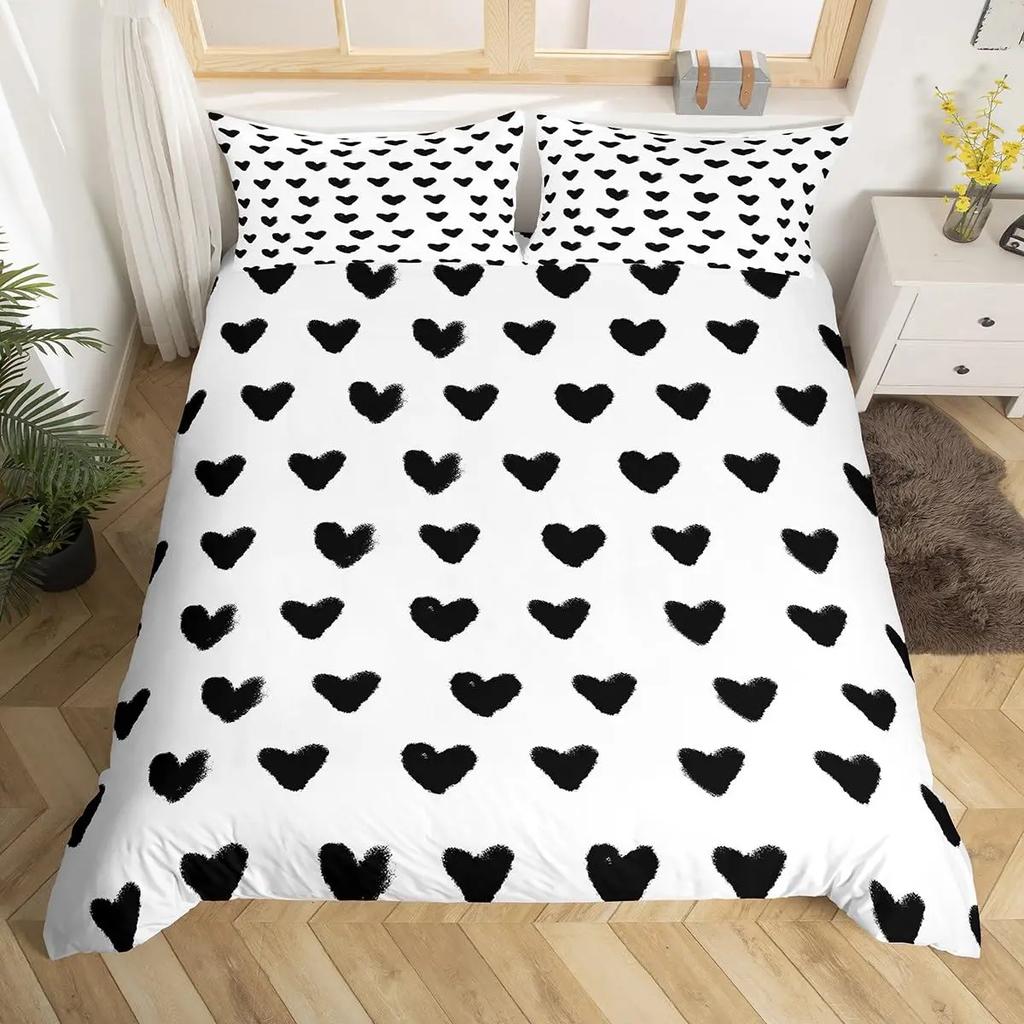 Love Heart Pattern Duvet Cover for Girls Women Pink Romantic Theme Bedding Set Room Decor,Valentine's Day Soft Comforter Cover
