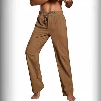 Men's Cotton Linen Trousers Spring and Autumn Solid Colour Breathable Linen Trousers Men's Casual Elastic Waist Fitness Trousers
