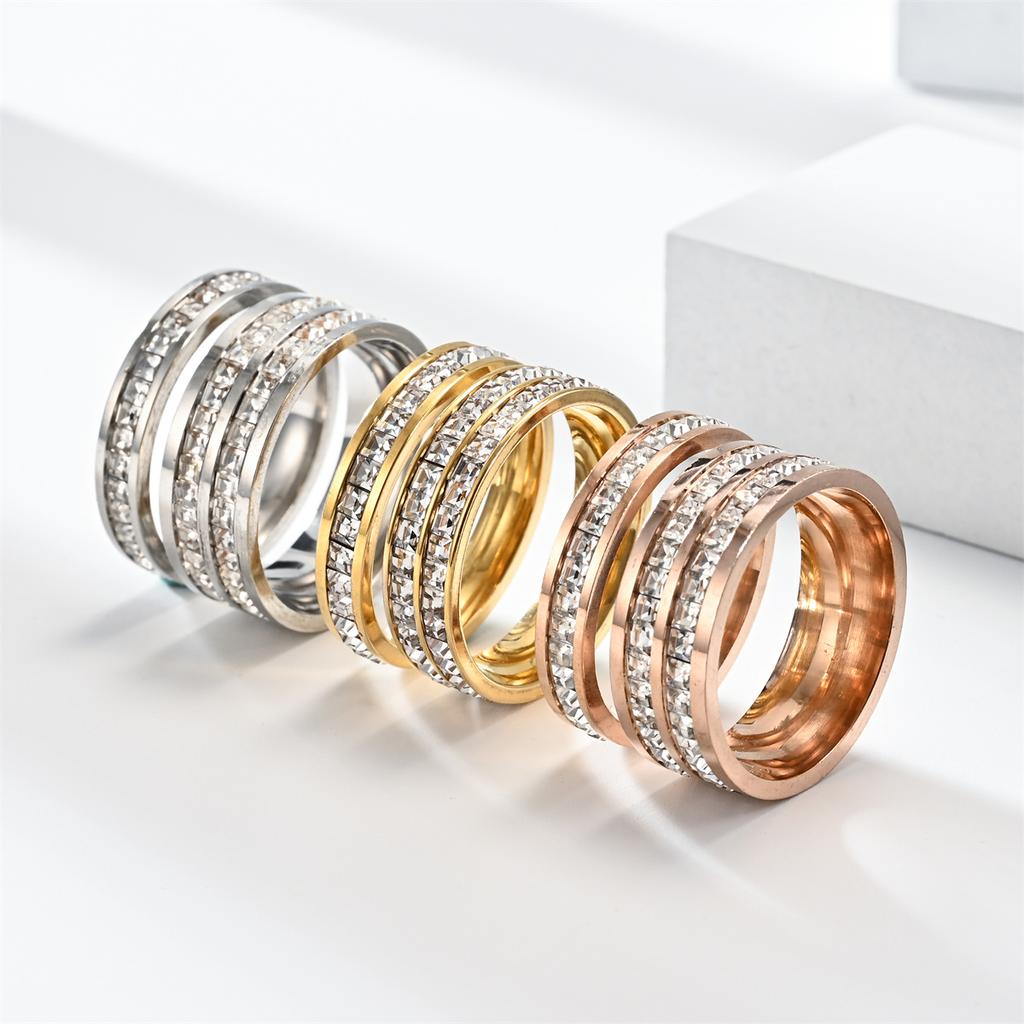 Bague Bague Bande Perles Rondes Personnalité Petit Zircon Cristal Transparent Acier Inoxydable Imperméable Anneaux Dorés Simple Granulaire Bijoux Fins