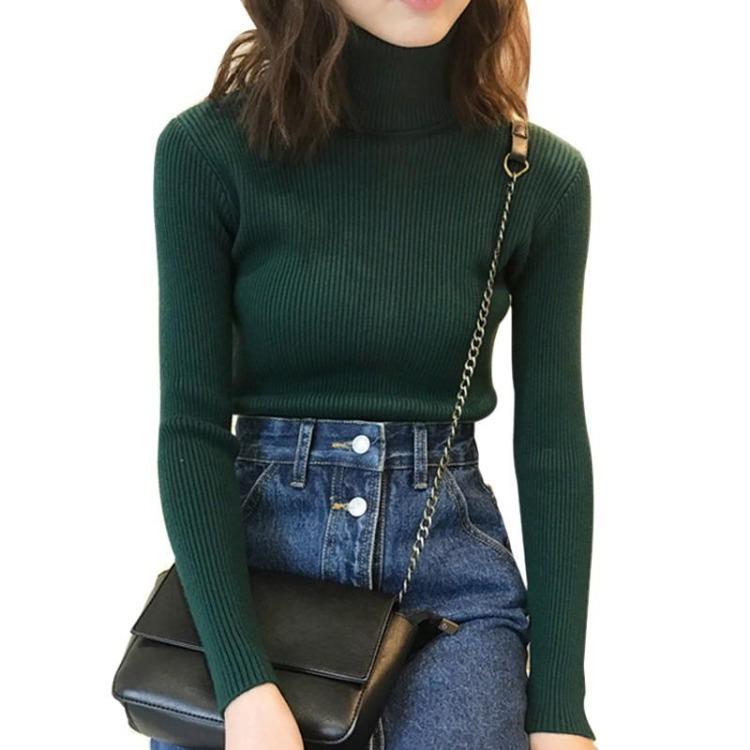 Soft Knitted Turtleneck Sweater Women Long Sleeve Pullover Tops