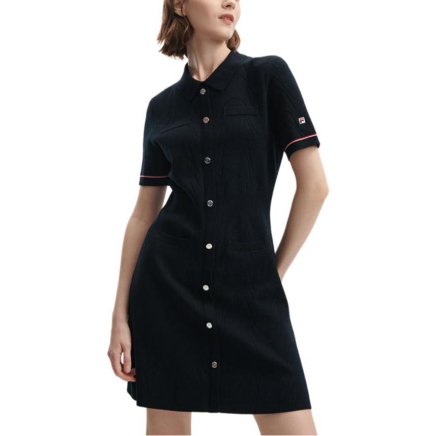 FILA Basic Simple Casual Polo Collar Short Sleeve Dress Women Dresses Legendary-Blue F11W341308F-NV