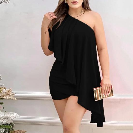 Ruched Asymmetrical Waist Tight Backless Sexy Dress Women One Shoulder Slim Fit Evening Party Dress