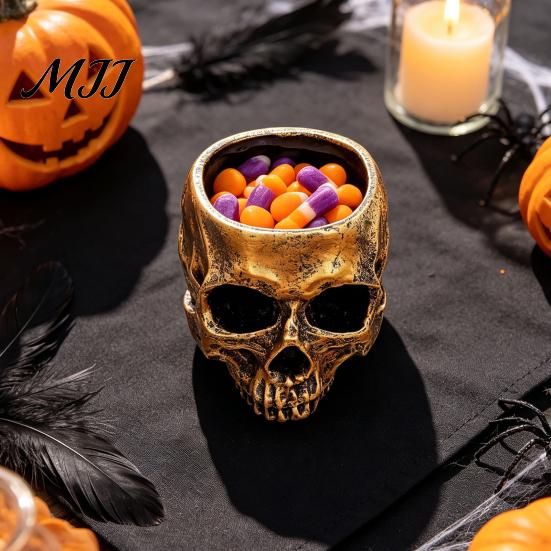 Halloween Desk Organizer Skull Planter, Resin Head Flower Pot, Candy Bowl, Spooky Party Supplies Gothic Decoration for Tabletop Home Bar Office Makeup