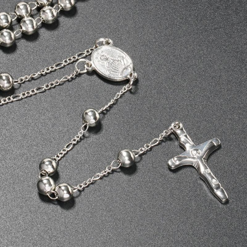 6mm Rosary Bead Necklace Catholic Necklace with Jesus Christ Crucifix for Cross Pendant Catholic Prayer Chain for Women
