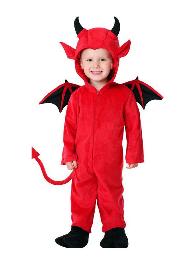 2026 Halloween Children's Clothing Yaksha Hooded Red Devil Vampire Performance Clothing Dressing Up Bull Demon King Clothing