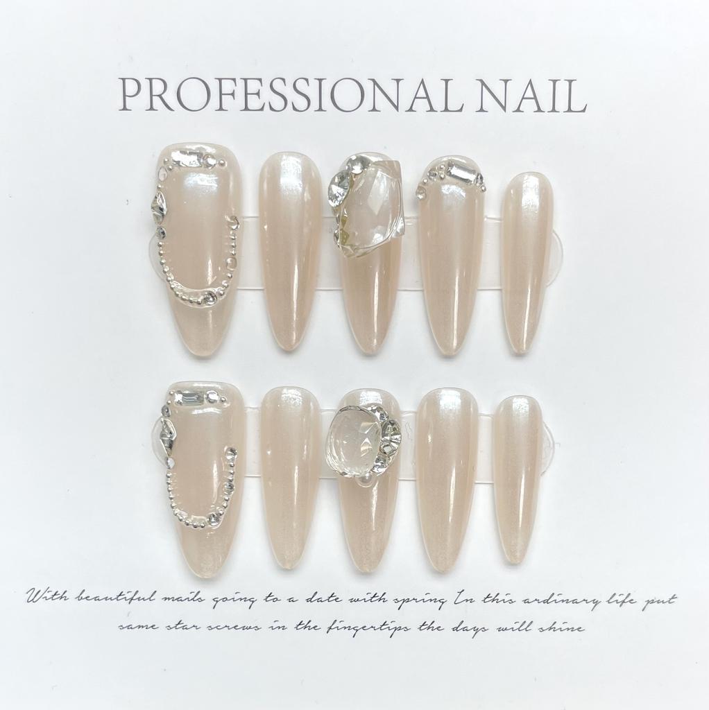 10pcs/set Purely Handmade Wearable Nails Removable Nail Art French Simple False Nails Finished Long and Short Nails