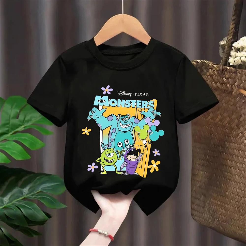 Disney Cartoon Monsters, Inc. Printed T-shirt for Kids 2026 Summer New Street Hip Hop Casual Short Sleeve Y2K Top