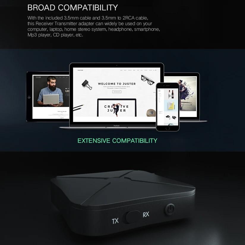 Bluetooth 4.2 Receiver Transmitter 2 IN 1 Wireless Audio Adapter With 3.5MM AUX Jack RCA Stereo For Home TV MP3 PC Speaker