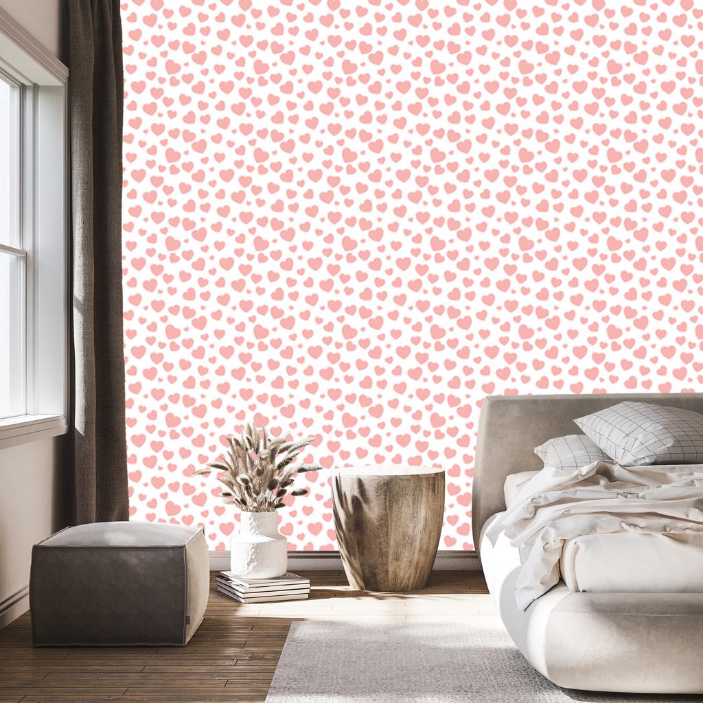 Hearts Wallpaper White and Coral 50x1000