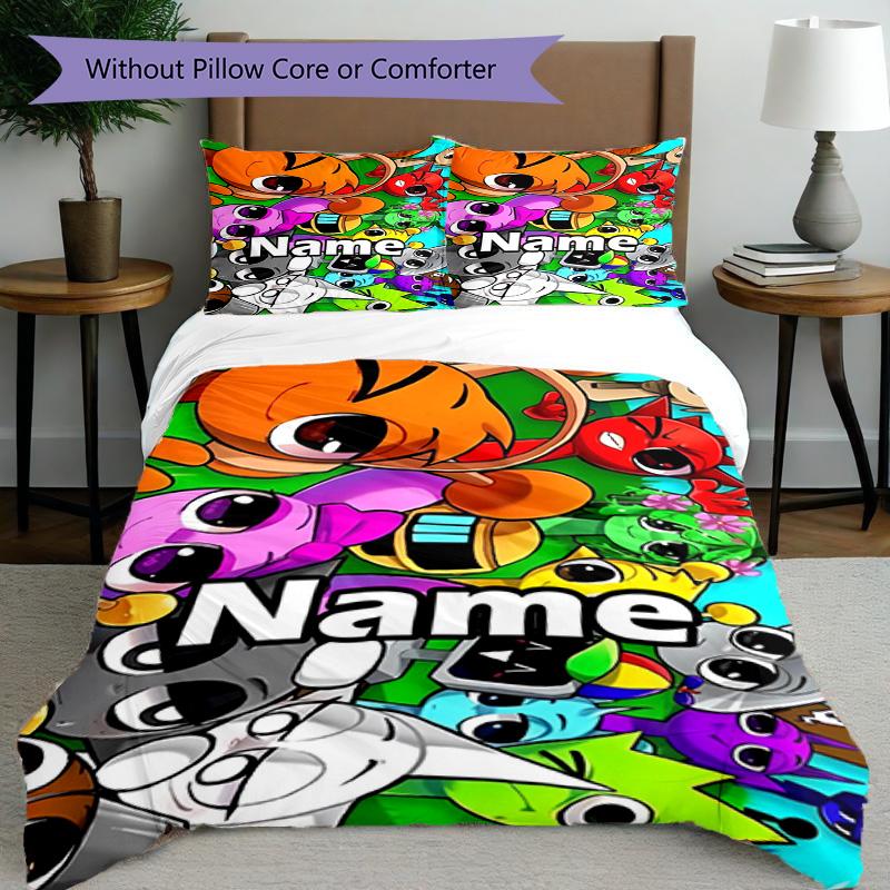 3pcs Duvet Cover Set (1*Duvet Cover + 2*Pillowcase, Without Core), Custom Name Sprunki Game Pattern Bedding Set, Home Bedroom Decor Gift