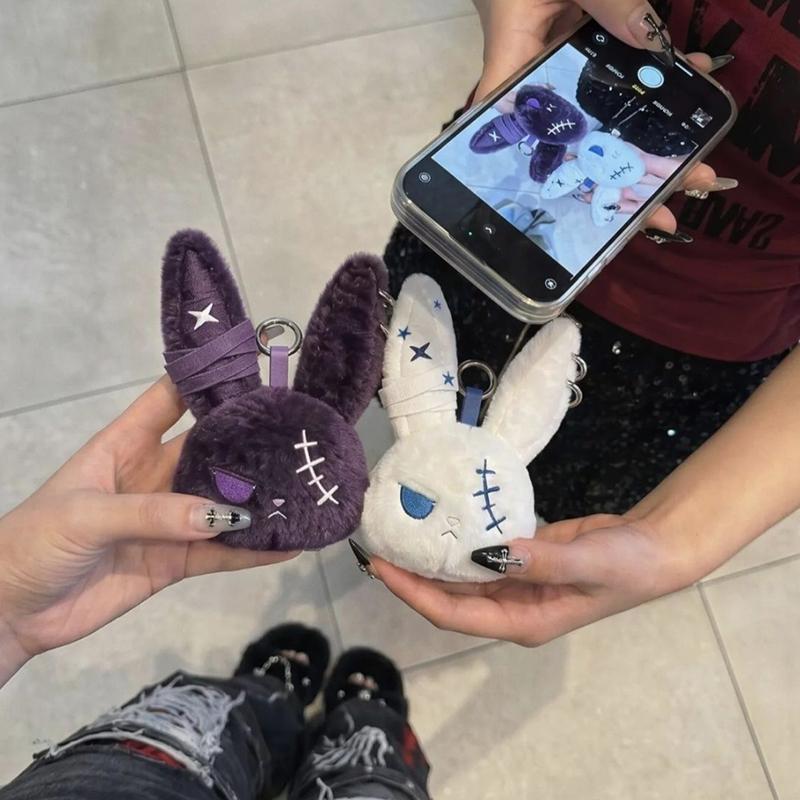 Portachiavi Peluche Coniglio Gotico di Halloween Accessori Fascino per Borsa Animale di Peluche Coniglio Portachiavi Bambola Coniglio Horror Ciondolo per Cellulare