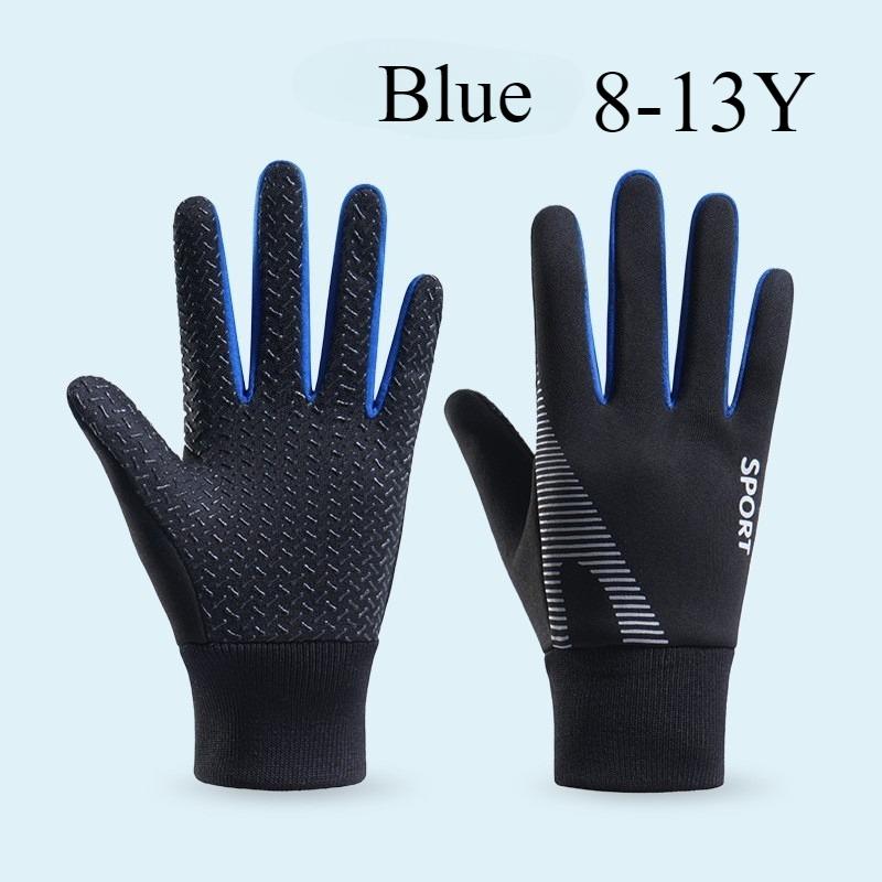 5-13Y Children's Gloves Autumn Winter Thick Velvet Outdoor Training Playing Snow Skating Cycling Windproof Anti Slip Warm Hands