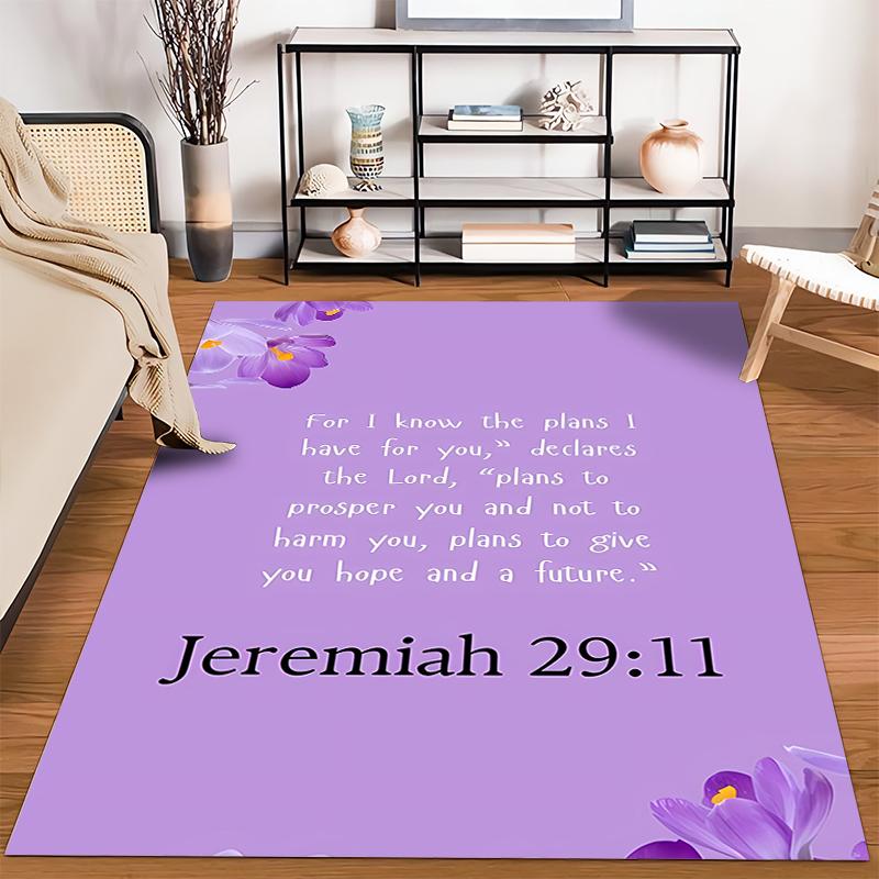 Purple Floral Jeremiah 29:11 Non-slip Rug suitable for living room and bedroom sofas.