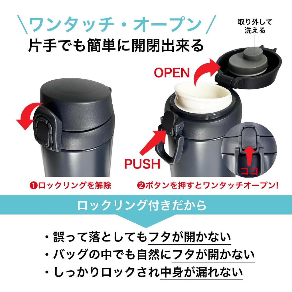 CLEAN HOUSE Stainless Steel Bottle, One-Touch Insulated, Hot & Cold Mug (Midnight Navy, 480ml)