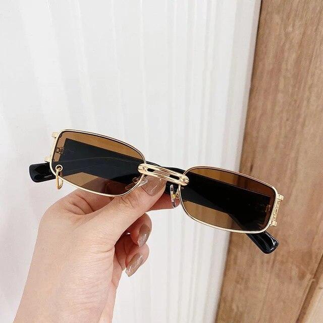 Sunglasses Luxury  Square Eyeglasses Vintage Metal Black Lenses Brown Men Womens Sun Glasses Outdoor Travel Driving Glasses