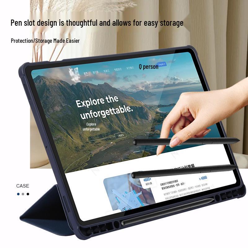 Samsung Galaxy Tab S9 Plus Leather Case, Non-Magnetic Tri-Fold Protective Stand Cover