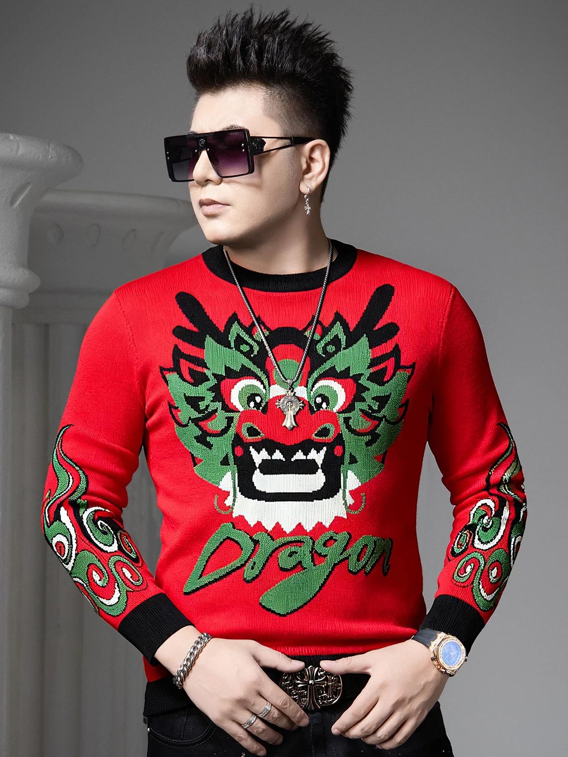 

European Style New Year Sweater for Men, Round Neck, Bright Red Knitwear, 2025 Autumn and Winter New Long-Sleeve Base Shirt for Men 2XL красный