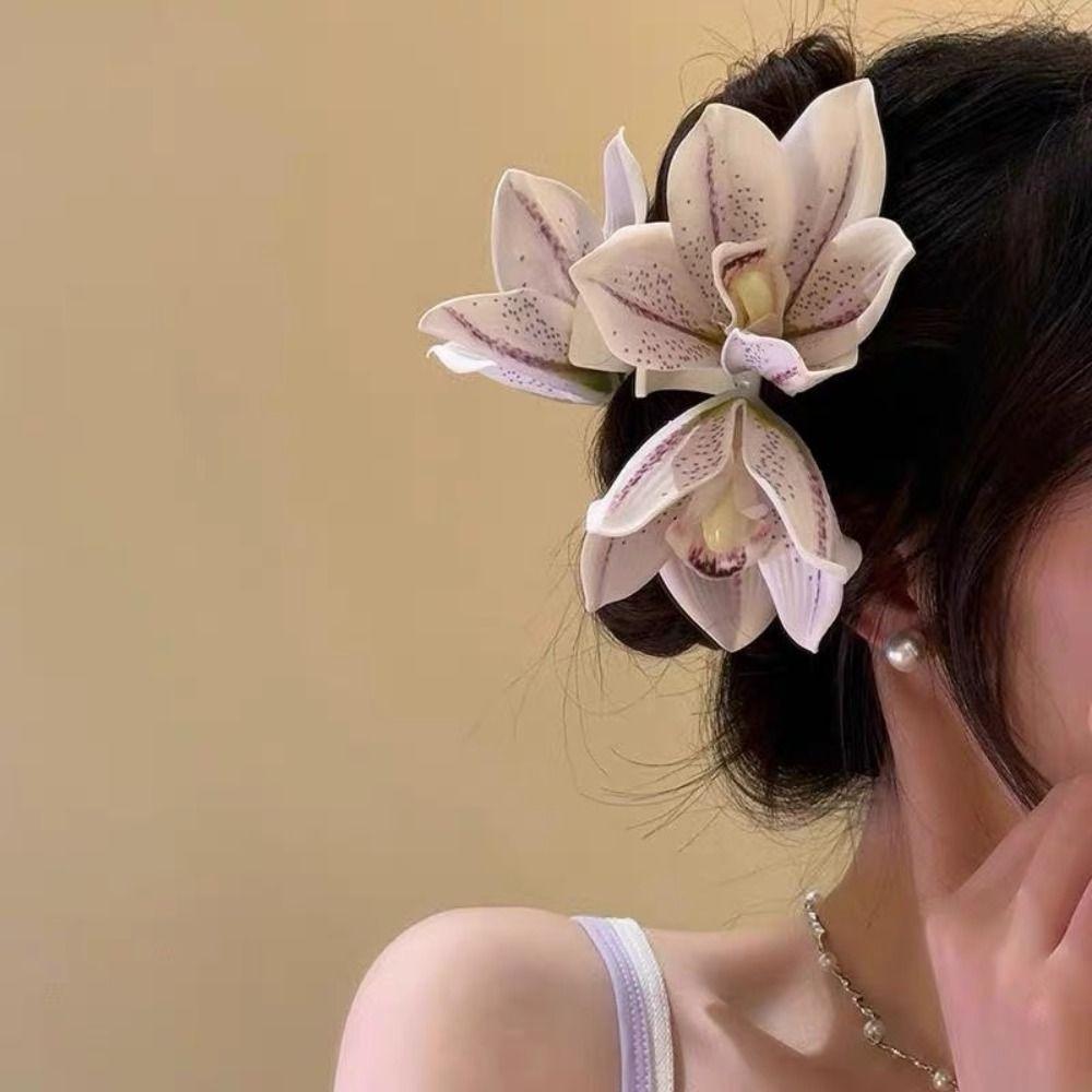 Large Orchid Hair Clip Seaside Holiday Style Side Clip Elegant Flower Hairpin  Women