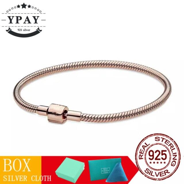 100 %Original Sterling Color Fashionable Jewelry Snake Chain Wrist Bracelet Women Shining Crown O Fit Charm Beads Clips Trendy Present