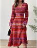 New European and American women's clothing, popular printed striped waist fashion V-neck dress