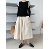 Luxi Autumn High Waist Slim Puffy A-Line Skirt with Elastic Waist and Medium Long Swing.