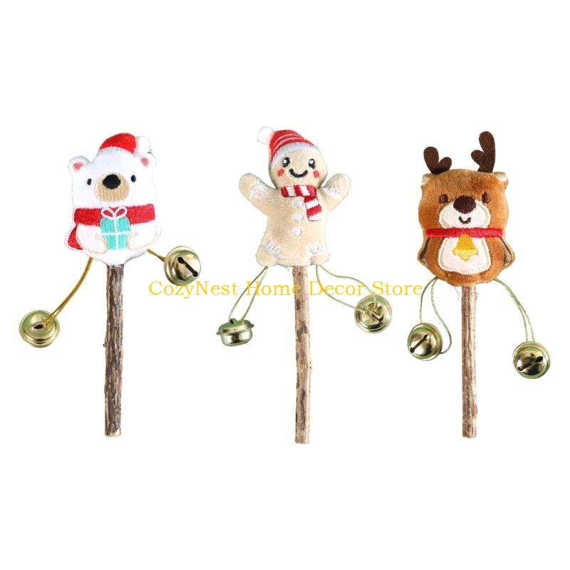 92MF Christmas Theme Cats Licking Toy Natural Matatabi Chewing Toy for Various Cats Hairballs Control Teaser 3Pcs