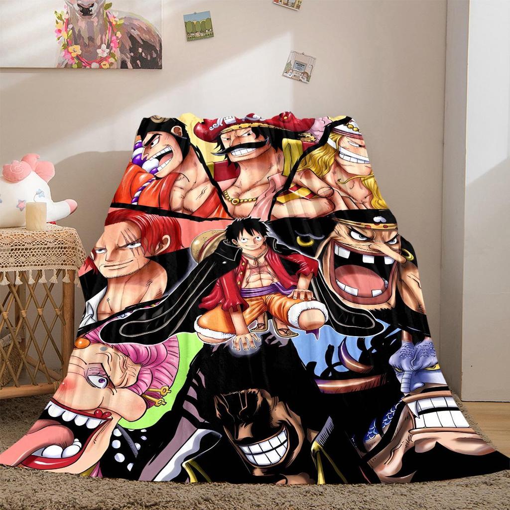 One Piece Anime Puzzle Print Blanket Warm Comfortable Flannel Cover For Bedrooms, Sofas, Beds, Chairs LXR156