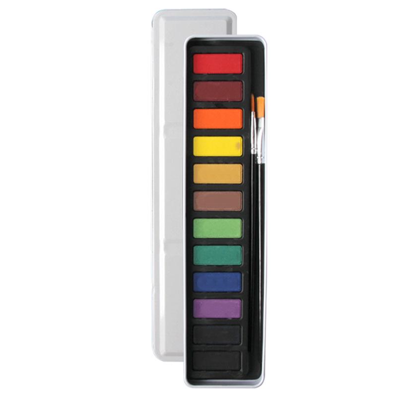 12-Color Watercolor Paint Set in Tin Box - Solid Powder Cakes for Students and DIY Projects
