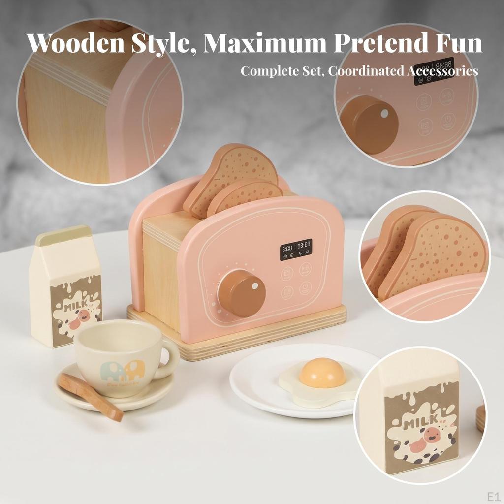 Wooden Toy Toaster Child-Safe Play Kitchen Appliance Tabletop