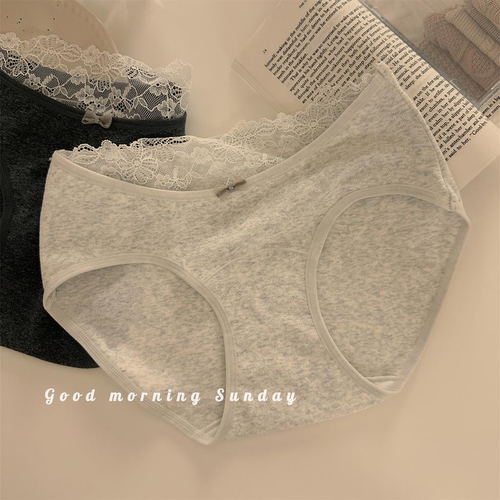 Female Spring and Autumn Sweet Lace Edge Pure Color Pure Cotton 10A Bacteriostatic Briefs